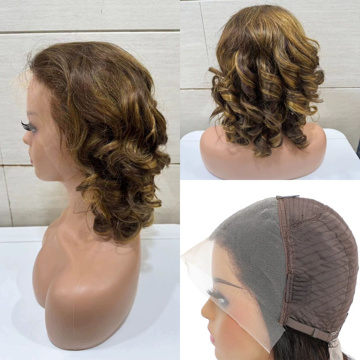 100% Human Hair Wigs Loose Wave Glueless Lace Front 12 Inches, Pre Cut Plucked Hd Lace Short Wig Ready To Go Natural Color Straight Bleached Knots Side Part Black Wigs