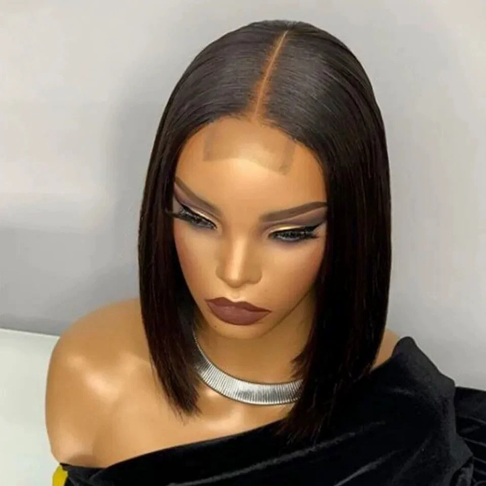Glueless Short Bob Wig Human Hair, Upgraded 2x6 HD Lace Closure Wig 100% Virgin Vietnamese Hair, No Chemical Process Odor-Free, Pre Plucked Pre Cut Wear n' Go Wig Pre Bleached Knots Natural Black