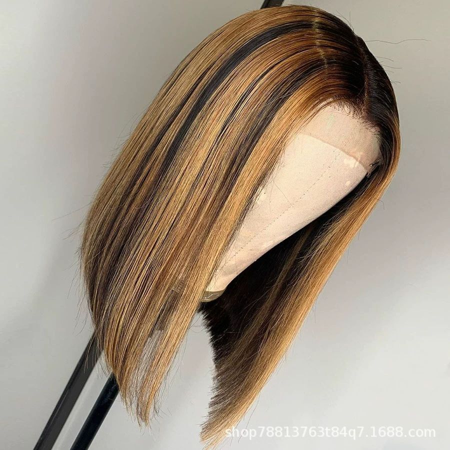 Hd Transparent Wear and Go Glueless P4/27 Highlight Bob Wig Human Hair 13X4 Frontal Lace Wig Ombre Brown Honey Blonde Highlight Blunt Cut Bob Wig Human Hair Lace Front Pre Plucked Wigs For Black Women