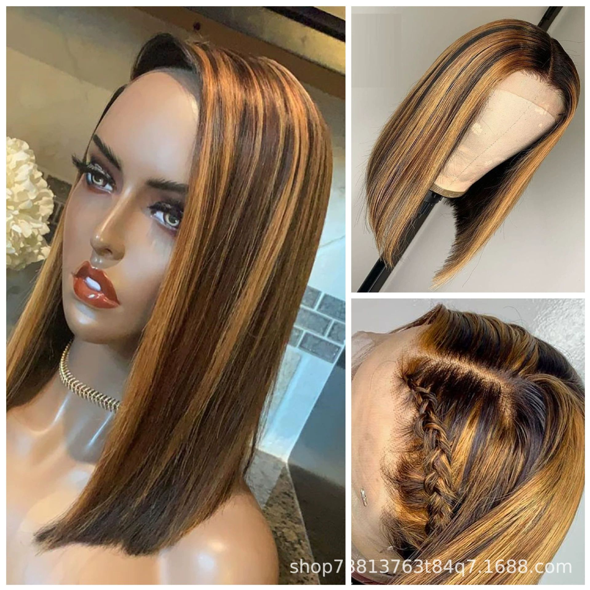 Hd Transparent Wear and Go Glueless P4/27 Highlight Bob Wig Human Hair 13X4 Frontal Lace Wig Ombre Brown Honey Blonde Highlight Blunt Cut Bob Wig Human Hair Lace Front Pre Plucked Wigs For Black Women