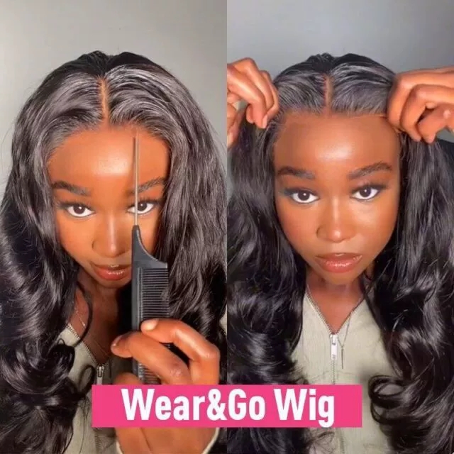 13x4  Wear and Go Glueless Wigs Human Hair Pre Plucked Pre Cut 5x5 HD Body Wave Lace Closure Wigs for Women 180 Density Ready to Go  Closure Wig Easy Install Natural Black 26inch