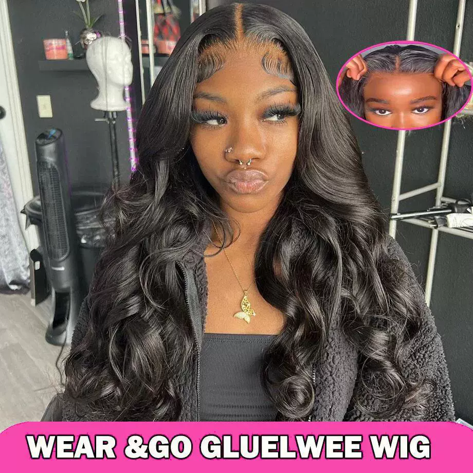 13x4  Wear and Go Glueless Wigs Human Hair Pre Plucked Pre Cut 5x5 HD Body Wave Lace Closure Wigs for Women 180 Density Ready to Go  Closure Wig Easy Install Natural Black 26inch