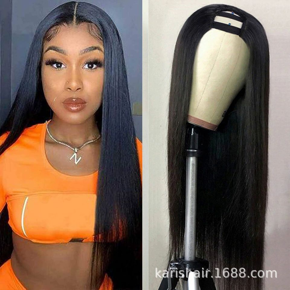 U Part Wig Human Hair Wigs For Black Women Brazilian Straight Human Hair Wigs None Lace Front Wig Glueless Natural Color U-part Wigs Hair Extension Clip(20inch, U-Part wig)