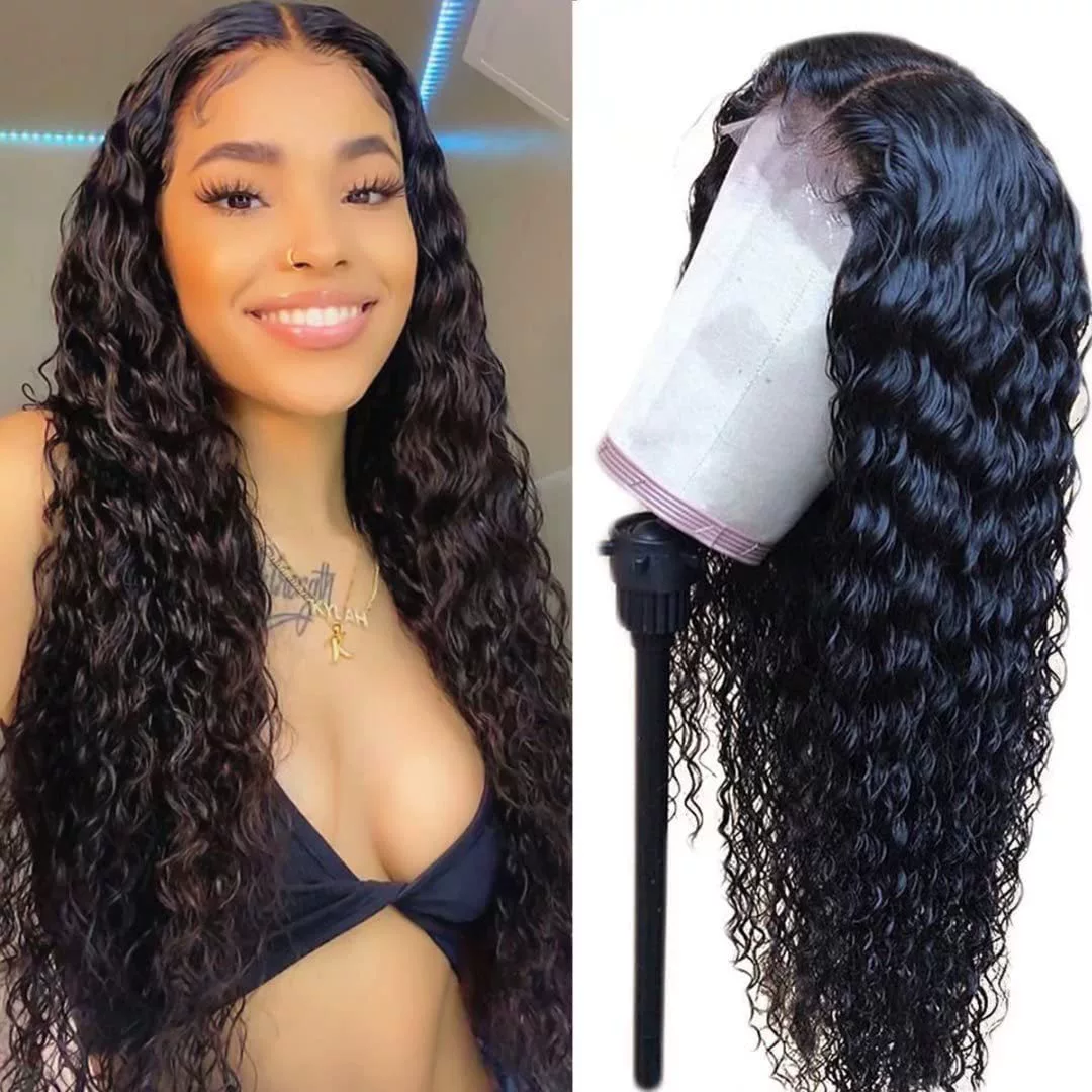 Glueless Wear and Go Lace Front Wigs Human Hair for Women Deep Wave Curly Wig No Glue Ready to Wear 5x5 Lace Pre Cut Wig Pre Plucked with Baby Hair 180% Density Natural Hairline 16 Inch