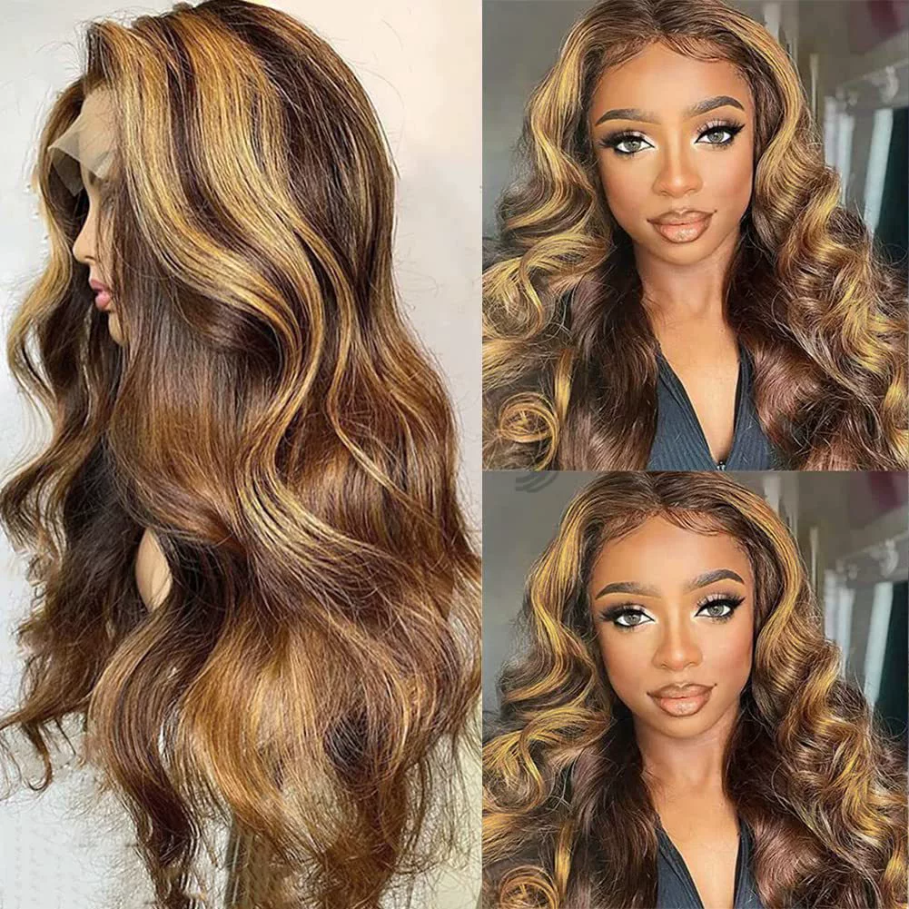 20 Inch  13x4 HD Lace Closure Wigs Human Hair Wear and Go Glueless Wigs Pre Plucked Pre Cut 180% Highlight Ombre Lace Front Wig 4/27 HD Honey Blonde Wig Human Hair