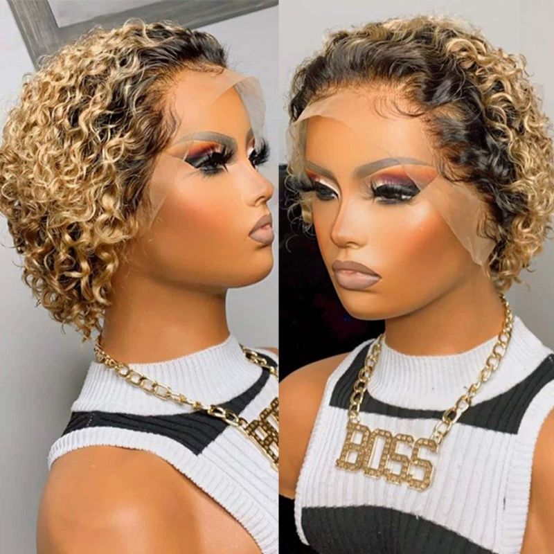 Unprocessed  Short Curly Pixie Cut Wig Human Hair,  Lace Front Human Hair Wigs for Black Women,  Layered Lightweight and Breathable Wig, Pixie Curly Wig WIth Lace Human Hair