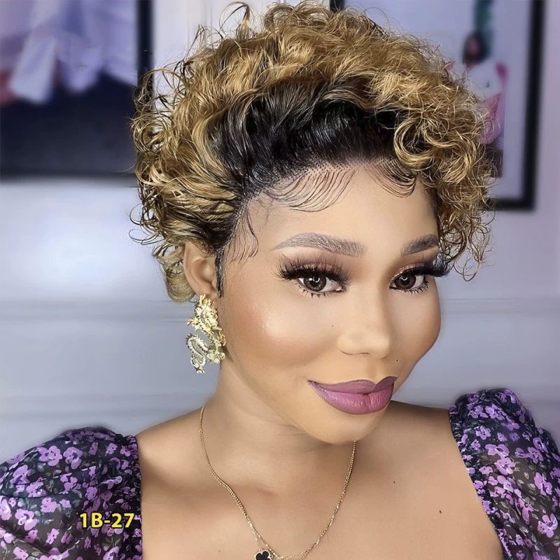 Unprocessed  Short Curly Pixie Cut Wig Human Hair,  Lace Front Human Hair Wigs for Black Women,  Layered Lightweight and Breathable Wig, Pixie Curly Wig WIth Lace Human Hair