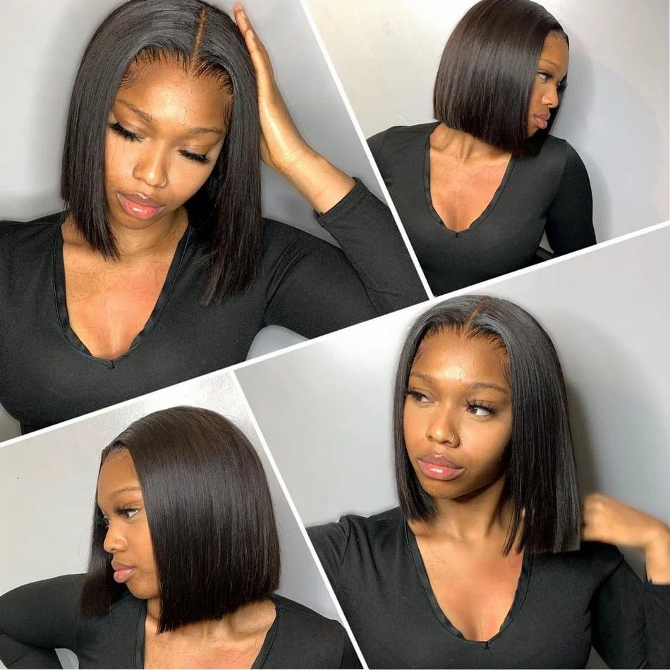 Glueless Short Bob Wig Human Hair, Upgraded 2x6 HD Lace Closure Wig 100% Virgin Vietnamese Hair, No Chemical Process Odor-Free, Pre Plucked Pre Cut Wear n' Go Wig Pre Bleached Knots Natural Black