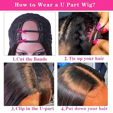 U Part Wig Human Hair Wigs For Black Women Brazilian Straight Human Hair Wigs None Lace Front Wig Glueless Natural Color U-part Wigs Hair Extension Clip(20inch, U-Part wig)