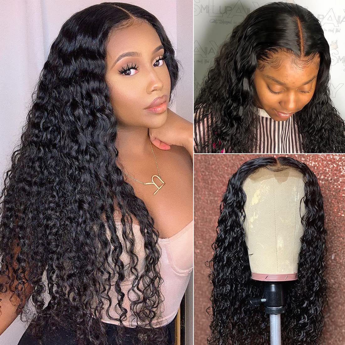 Glueless Wear and Go Lace Front Wigs Human Hair for Women Deep Wave Curly Wig No Glue Ready to Wear 5x5 Lace Pre Cut Wig Pre Plucked with Baby Hair 180% Density Natural Hairline 16 Inch