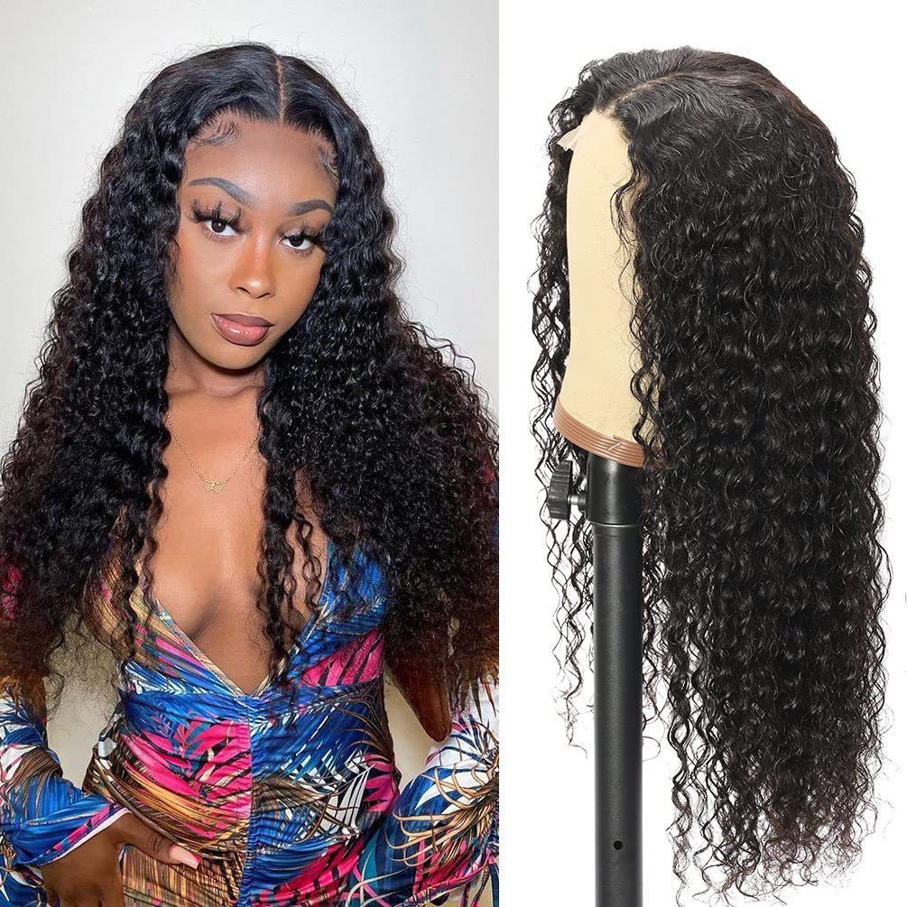 Glueless Wear and Go Lace Front Wigs Human Hair for Women Deep Wave Curly Wig No Glue Ready to Wear 5x5 Lace Pre Cut Wig Pre Plucked with Baby Hair 180% Density Natural Hairline 16 Inch