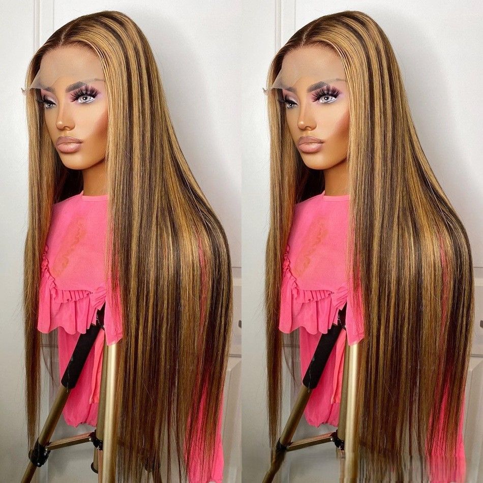 Lace Front Wig Human Hair 28inch 13x6 Straight Highlight Wig Human Hair 180% Density 4/27 Colored Honey Blonde HD Lace Frontal Wigs For Women Glueless Pre Plucked with Baby Hair