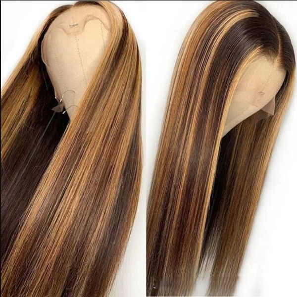 Lace Front Wig Human Hair 28inch 13x6 Straight Highlight Wig Human Hair 180% Density 4/27 Colored Honey Blonde HD Lace Frontal Wigs For Women Glueless Pre Plucked with Baby Hair