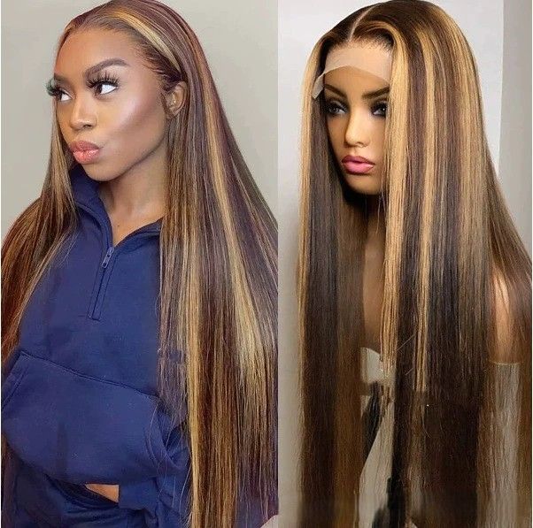 Lace Front Wig Human Hair 28inch 13x6 Straight Highlight Wig Human Hair 180% Density 4/27 Colored Honey Blonde HD Lace Frontal Wigs For Women Glueless Pre Plucked with Baby Hair
