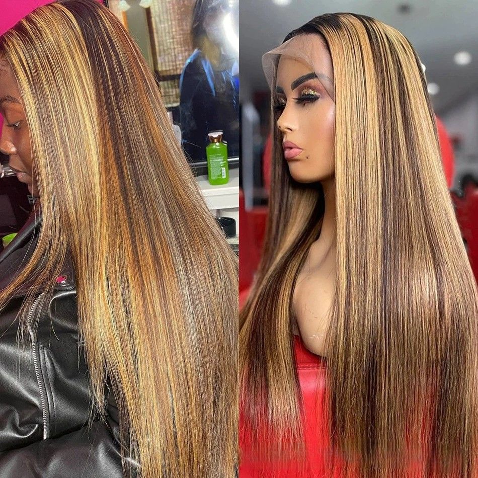 Lace Front Wig Human Hair 28inch 13x6 Straight Highlight Wig Human Hair 180% Density 4/27 Colored Honey Blonde HD Lace Frontal Wigs For Women Glueless Pre Plucked with Baby Hair