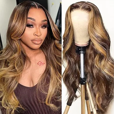 20 Inch  13x4 HD Lace Closure Wigs Human Hair Wear and Go Glueless Wigs Pre Plucked Pre Cut 180% Highlight Ombre Lace Front Wig 4/27 HD Honey Blonde Wig Human Hair