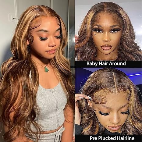 20 Inch  13x4 HD Lace Closure Wigs Human Hair Wear and Go Glueless Wigs Pre Plucked Pre Cut 180% Highlight Ombre Lace Front Wig 4/27 HD Honey Blonde Wig Human Hair
