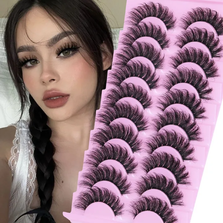 Wispy False Eyelashes Mink Lashes Natural Look Cat Eye Lashes Pack 10 Pairs Fake Eyelashes Like Extensions 5D Volume Strip Lashes 18mm Mink Eyelashes
