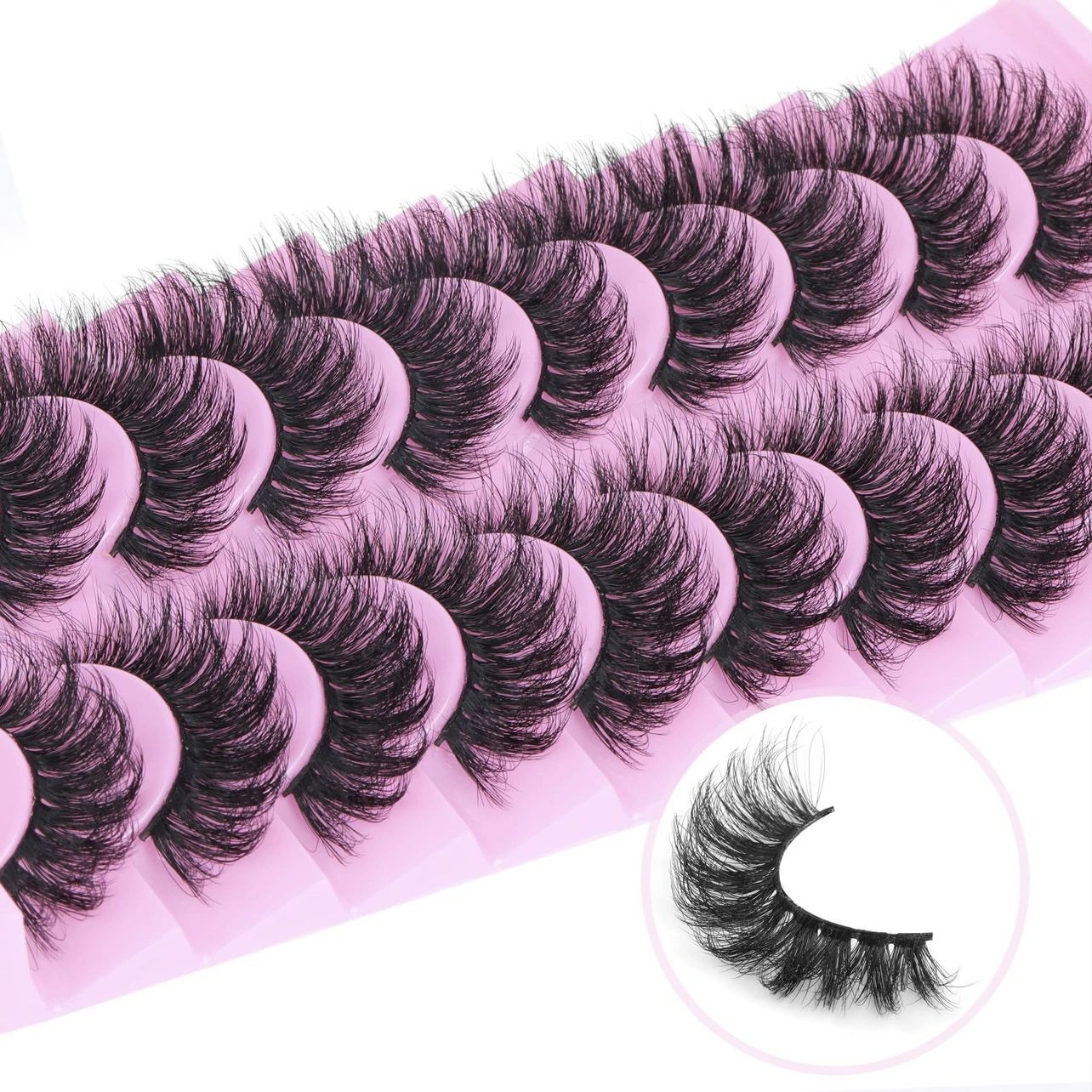 Wispy False Eyelashes Mink Lashes Natural Look Cat Eye Lashes Pack 10 Pairs Fake Eyelashes Like Extensions 5D Volume Strip Lashes 18mm Mink Eyelashes