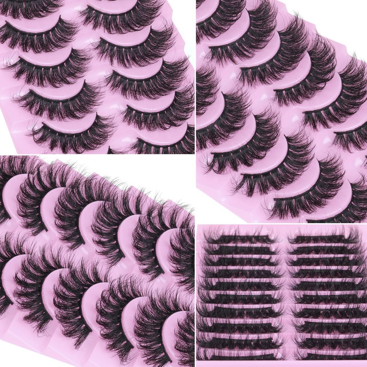 Wispy False Eyelashes Mink Lashes Natural Look Cat Eye Lashes Pack 10 Pairs Fake Eyelashes Like Extensions 5D Volume Strip Lashes 18mm Mink Eyelashes