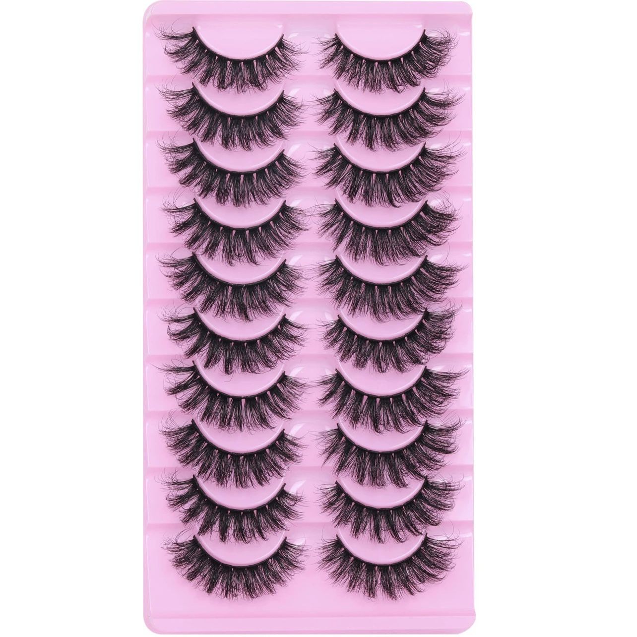 Wispy False Eyelashes Mink Lashes Natural Look Cat Eye Lashes Pack 10 Pairs Fake Eyelashes Like Extensions 5D Volume Strip Lashes 18mm Mink Eyelashes