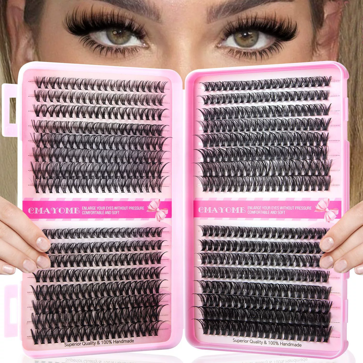 Lash Clusters Kit, 640 Pcs Eyelashes Clusters Extensions Kit 9-16mm Individual Lashes D Curl Fluffy Wispy False Eyelashes, with Bond Seal Remover Tweezers Brush DIY (40D+50D+60D+80D Kit 9-16 mm)