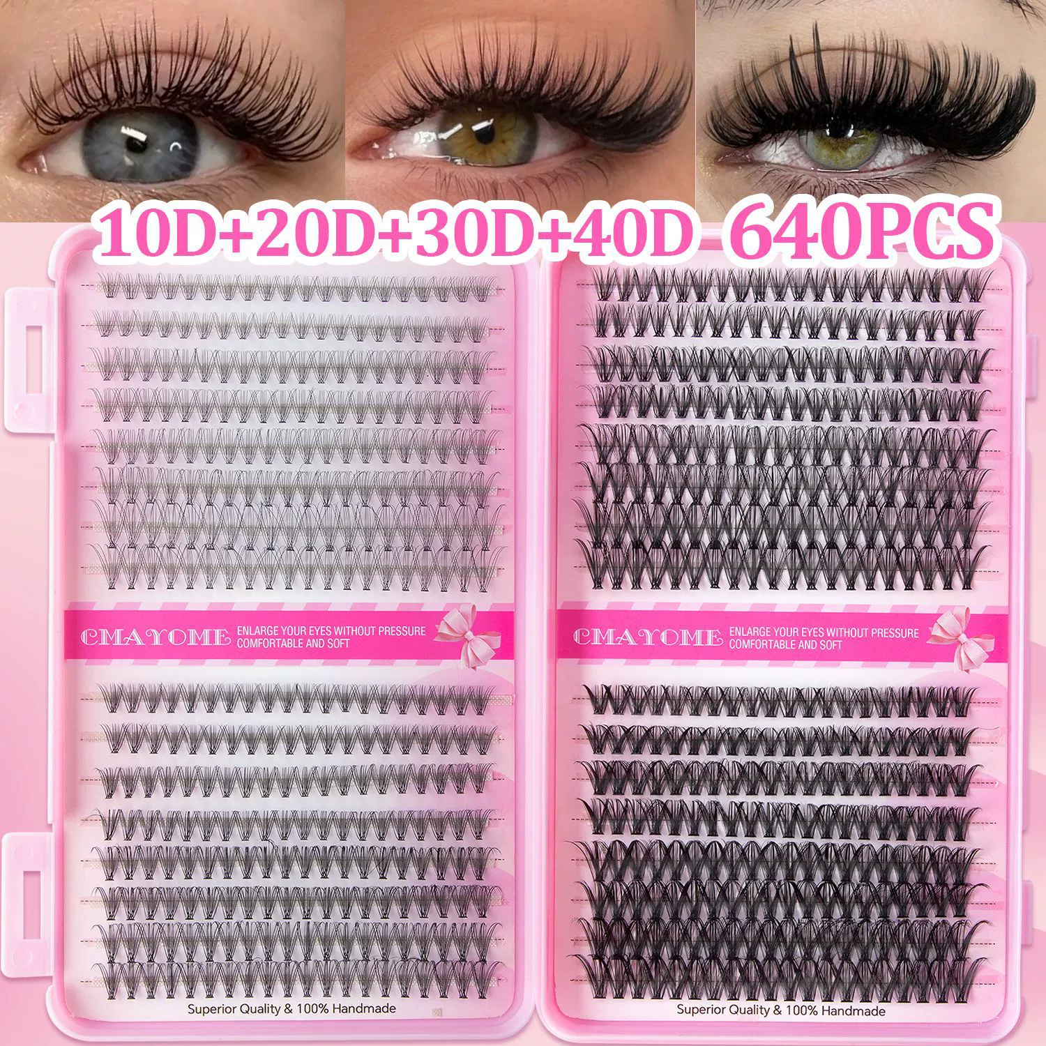 Lash Clusters Kit, 640 Pcs Eyelashes Clusters Extensions Kit 9-16mm Individual Lashes D Curl Fluffy Wispy False Eyelashes, with Bond Seal Remover Tweezers Brush DIY (40D+50D+60D+80D Kit 9-16 mm)