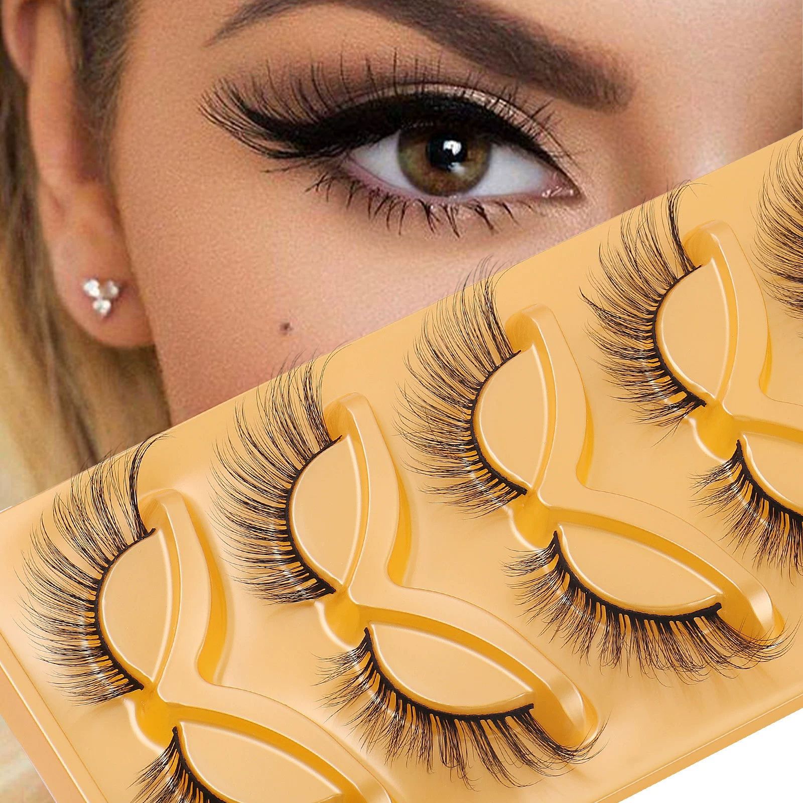 Fox Eye Lashes L Curl Fluffy False Eyelashes 5 Pairs Pack Cat Eye Lashes Wispy & Lightweight Fake Eyelashes for Doll Eye Makeup