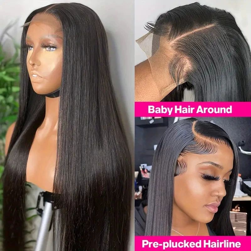 13x4 HD Lace with Ear Tape Black Straight Lace Front Wigs Clueless Human Hair Wigs Long Straight Wigs for Black Women(26 Inch)