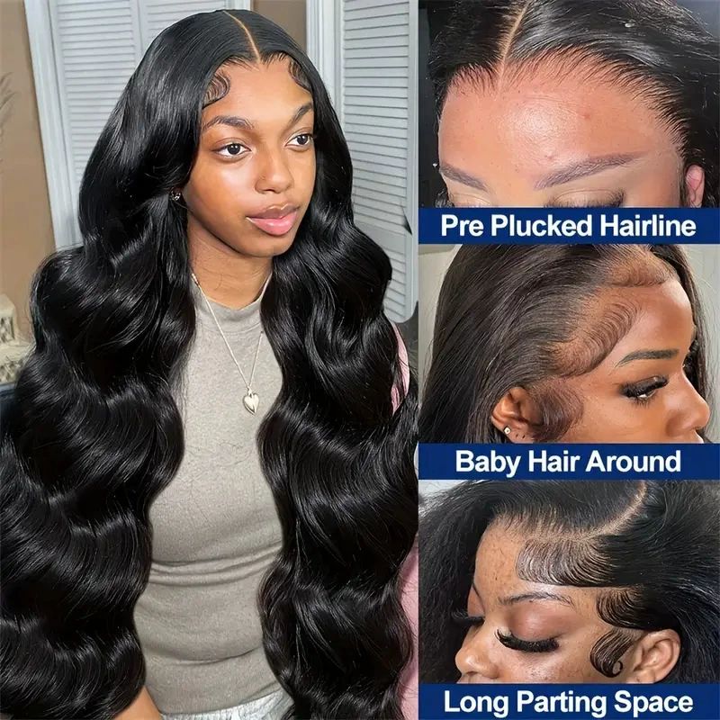 Body Wave Lace Front Wigs Wear and Go Glueless Women Wig Human Hair 180% Density Glueless HD Transparent No Lace Frontal Wigs Wig for Women (24 Inch)