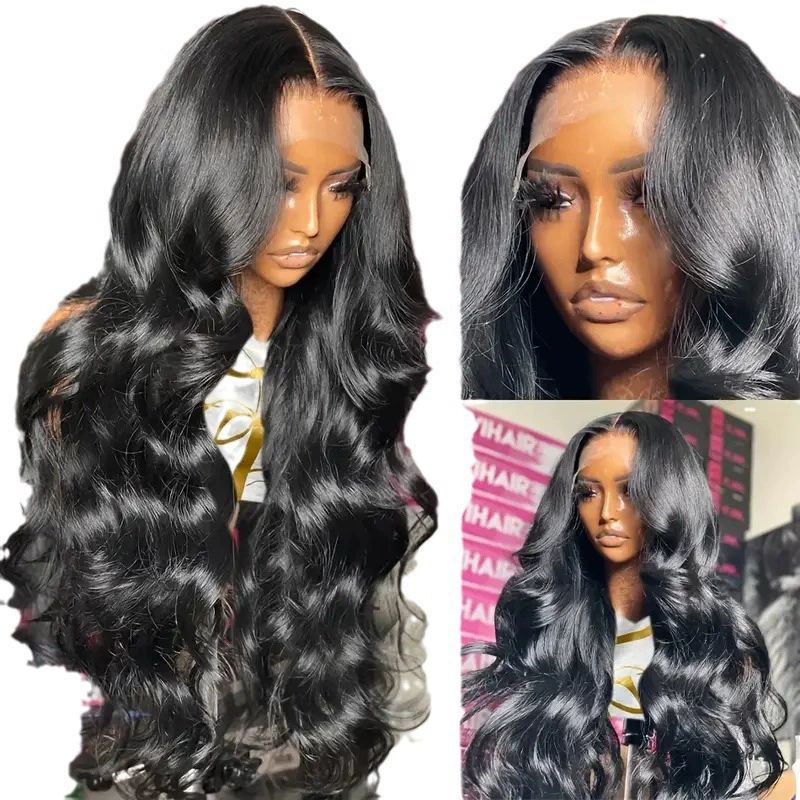 Body Wave Lace Front Wigs Wear and Go Glueless Women Wig Human Hair 180% Density Glueless HD Transparent No Lace Frontal Wigs Wig for Women (24 Inch)