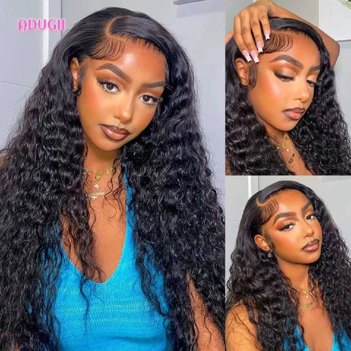 13*4 Water Wave Glueless Human Hair Wig Pre Cut Lace Front Wig Pre Plucked Ready to Go Long Black Wig For Women (18 Inch & Precut Lace)