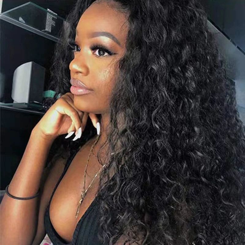 13*4 Water Wave Glueless Human Hair Wig Pre Cut Lace Front Wig Pre Plucked Ready to Go Long Black Wig For Women (18 Inch & Precut Lace)