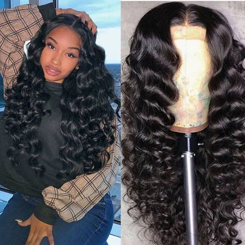 Deep Wave Lace Front Wigs 180 Density Deep Wave Wig 13x4 HD Lace Frontal Wigs for Black Women Glueless Wigs  24 Inch HD Transparent Lace Frontal Wig Natural Black Hairline