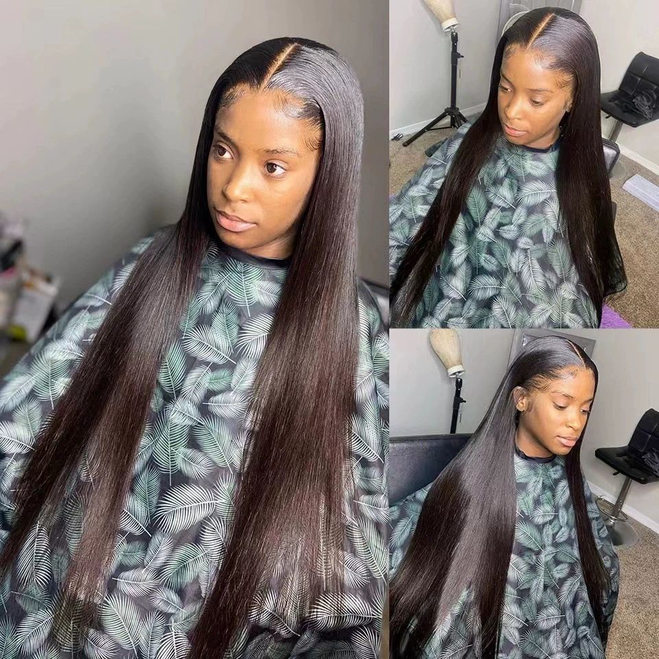 30 Inch 13x6 Straight Lace Front Wigs Thin HD Synthetic Human Hair  Glueless Pre Plucked Bleached Tiny Knots Full Lace Frontal Wig Upgraded 14A Soft Hair 200 Dentisty Black Wig