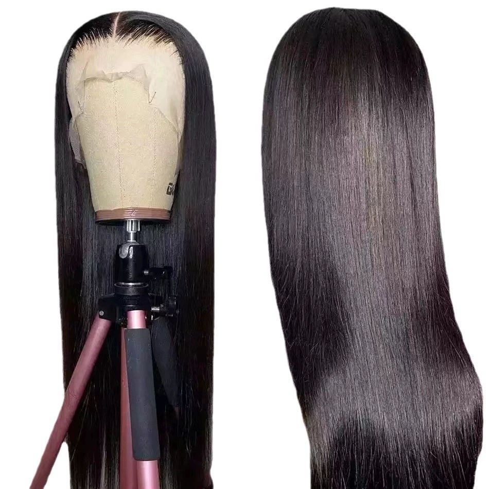 30 Inch 13x6 Straight Lace Front Wigs Thin HD Synthetic Human Hair  Glueless Pre Plucked Bleached Tiny Knots Full Lace Frontal Wig Upgraded 14A Soft Hair 200 Dentisty Black Wig