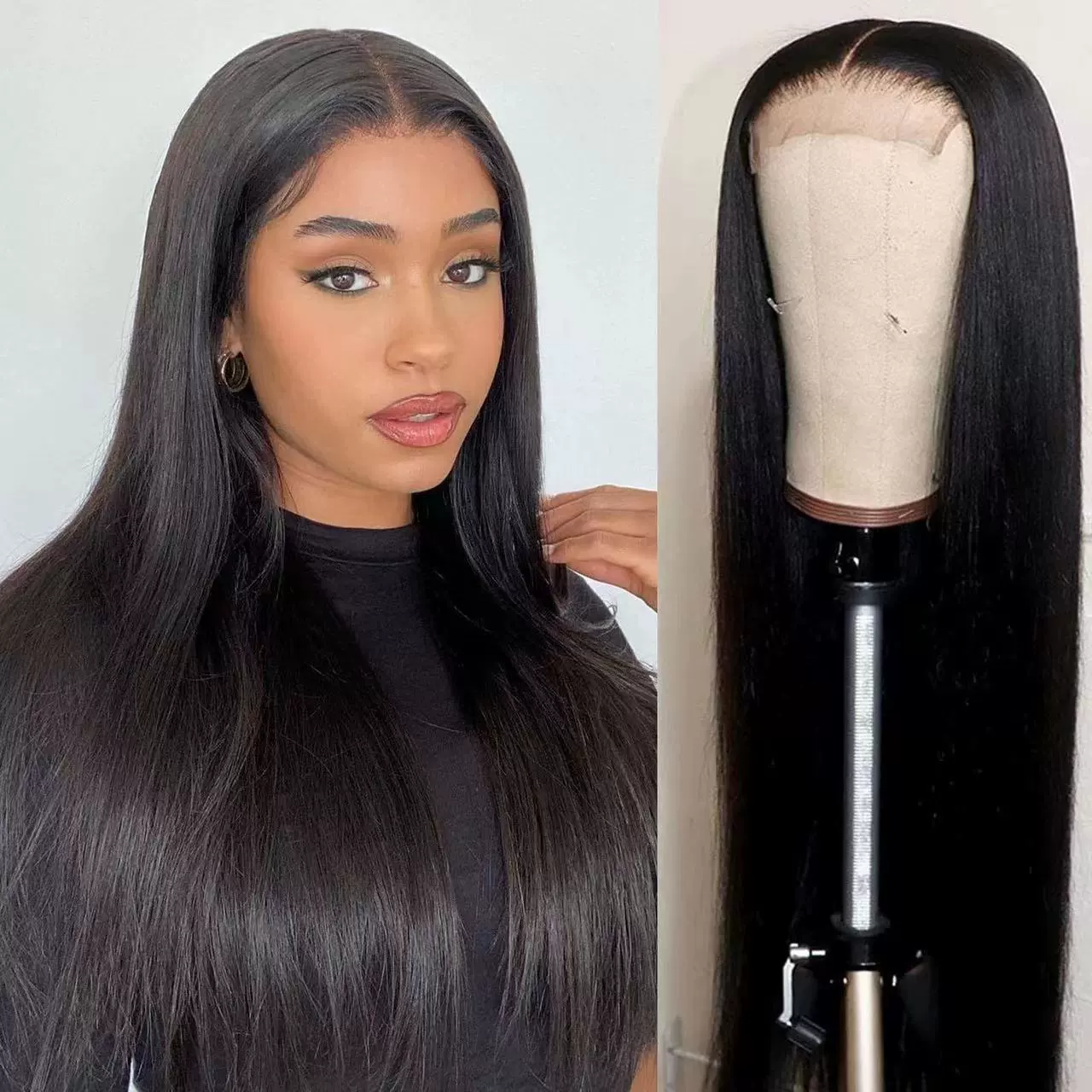 Straight Wigs Full Lace Frontal Wigs  Real Hd Full Large Lace Space Pre Plucked Natural Hairline 180% Density 15A Wigs Tiny Knots Natural Black
