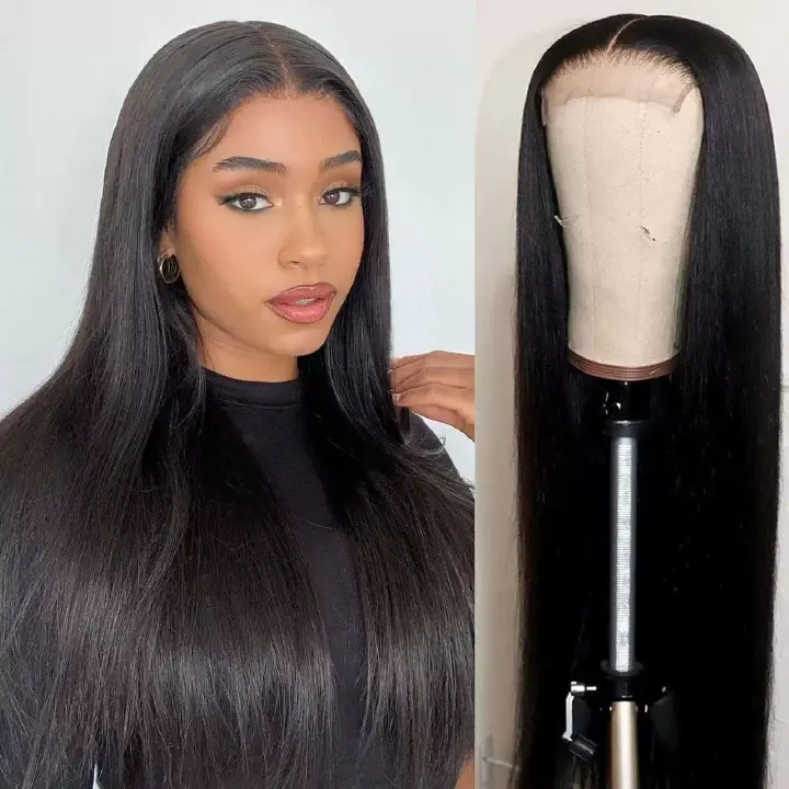 Straight Wigs Full Lace Frontal Wigs  Real Hd Full Large Lace Space Pre Plucked Natural Hairline 180% Density 15A Wigs Tiny Knots Natural Black