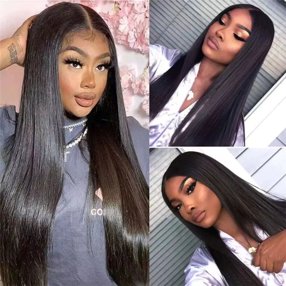 Straight Wigs Full Lace Frontal Wigs  Real Hd Full Large Lace Space Pre Plucked Natural Hairline 180% Density 15A Wigs Tiny Knots Natural Black