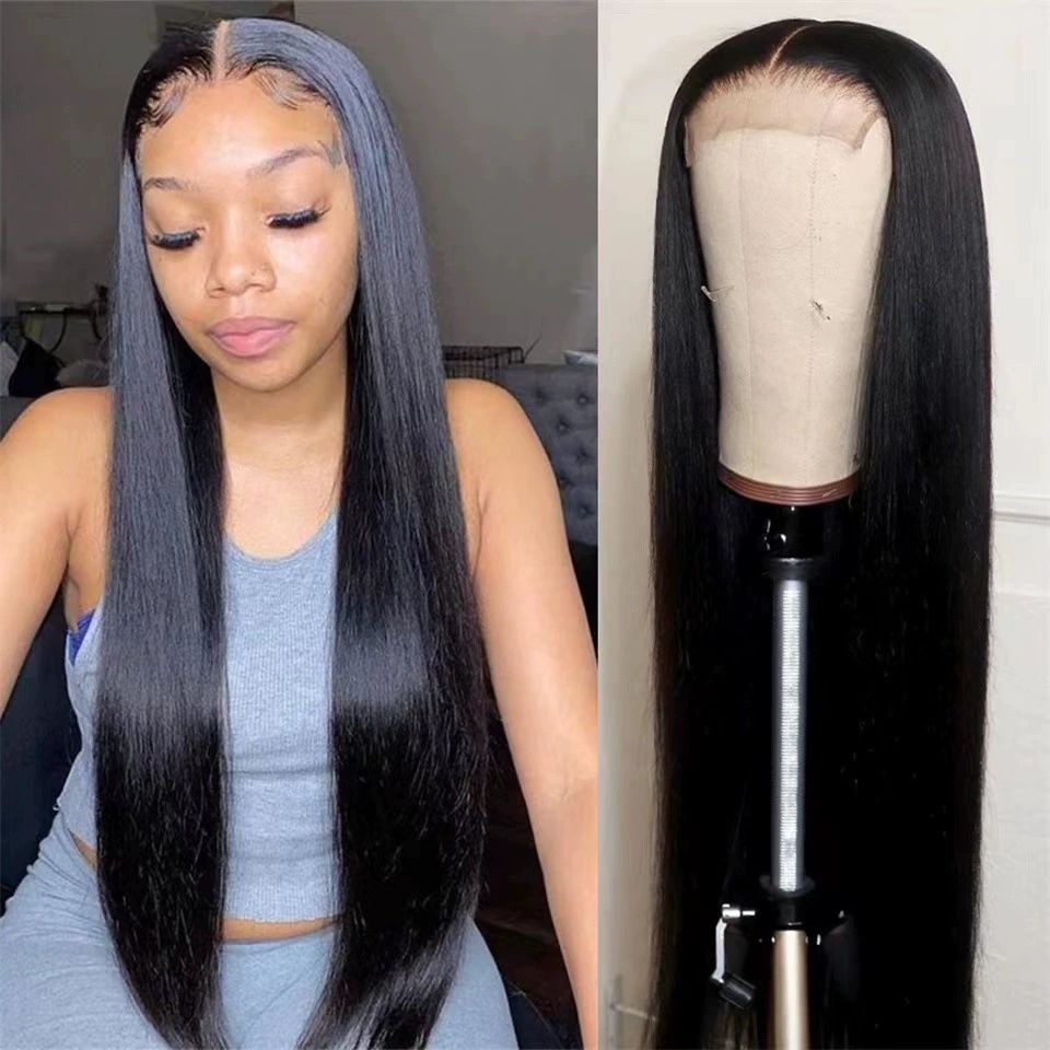 Straight Wigs Full Lace Frontal Wigs  Real Hd Full Large Lace Space Pre Plucked Natural Hairline 180% Density 15A Wigs Tiny Knots Natural Black