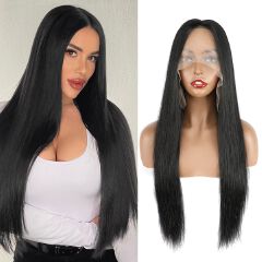 30 Inch 13x6 Straight Lace Front Wigs Thin HD Synthetic Human Hair  Glueless Pre Plucked Bleached Tiny Knots Full Lace Frontal Wig Upgraded 14A Soft Hair 200 Dentisty Black Wig