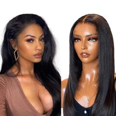 30 Inch 13x6 Straight Lace Front Wigs Thin HD Synthetic Human Hair  Glueless Pre Plucked Bleached Tiny Knots Full Lace Frontal Wig Upgraded 14A Soft Hair 200 Dentisty Black Wig