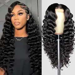 Deep Wave Lace Front Wigs 180 Density Deep Wave Wig 13x4 HD Lace Frontal Wigs for Black Women Glueless Wigs  24 Inch HD Transparent Lace Frontal Wig Natural Black Hairline
