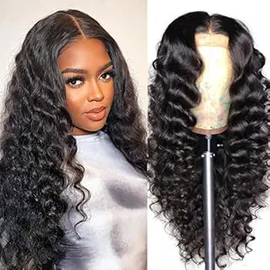 Deep Wave Lace Front Wigs 180 Density Deep Wave Wig 13x4 HD Lace Frontal Wigs for Black Women Glueless Wigs  24 Inch HD Transparent Lace Frontal Wig Natural Black Hairline