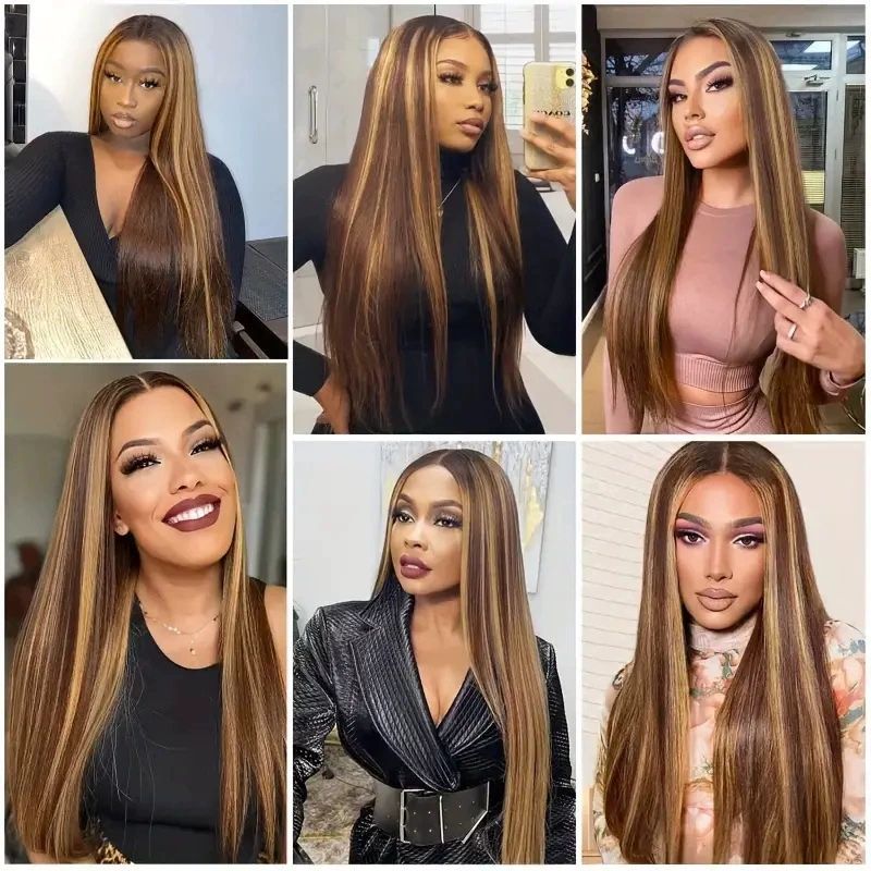 Wig Hair Straight 18 Inch 4/27 Highlight  Wigs for Black Women Glueless None Lace Front Blonde Wigs Hair Wigs 150% Density