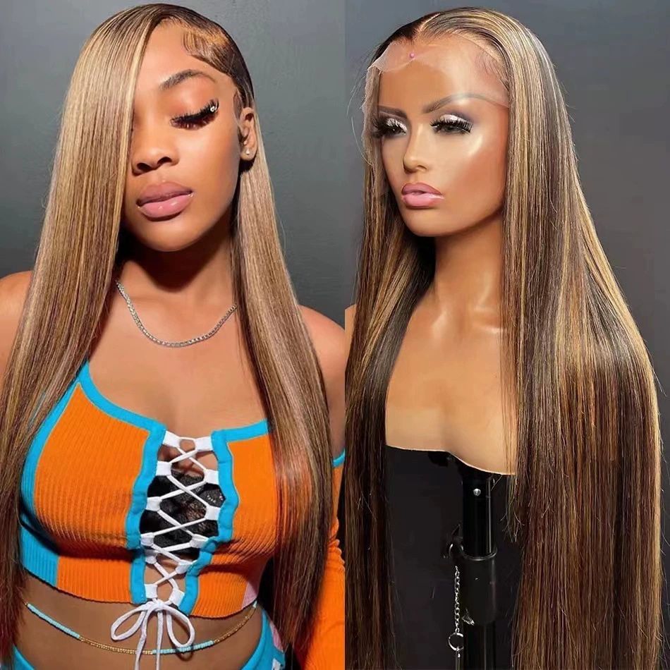 Wig Hair Straight 18 Inch 4/27 Highlight  Wigs for Black Women Glueless None Lace Front Blonde Wigs Hair Wigs 150% Density