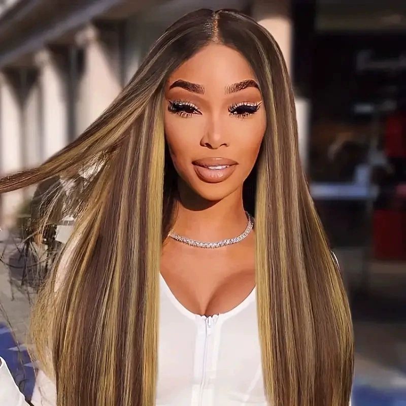 Wig Hair Straight 18 Inch 4/27 Highlight  Wigs for Black Women Glueless None Lace Front Blonde Wigs Hair Wigs 150% Density