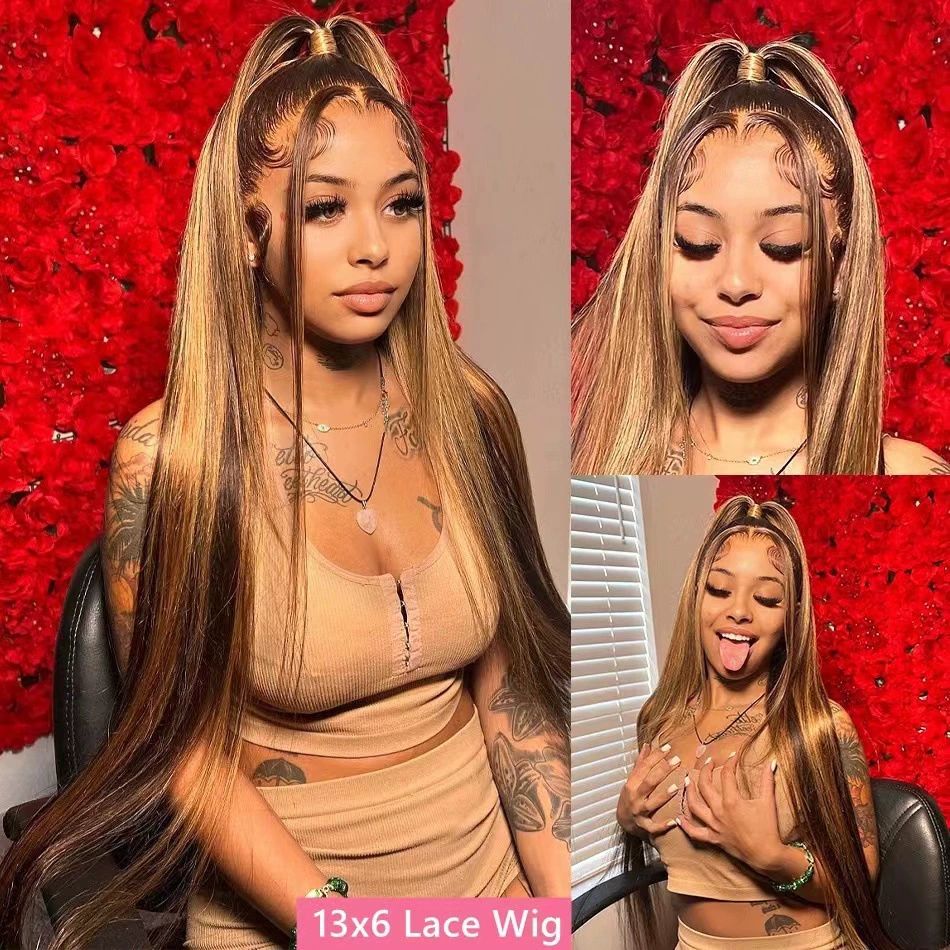 Wig Hair Straight 18 Inch 4/27 Highlight  Wigs for Black Women Glueless None Lace Front Blonde Wigs Hair Wigs 150% Density