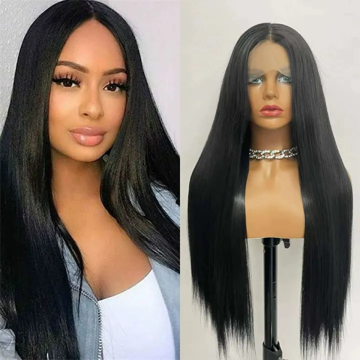 20 Inch Straight Lace Front Wig 210% Density Women Wig Pre Made Glueless Wig Pre Plucked No Glue Wear and Go HD Lace Closure for Beginners (Natural Black)