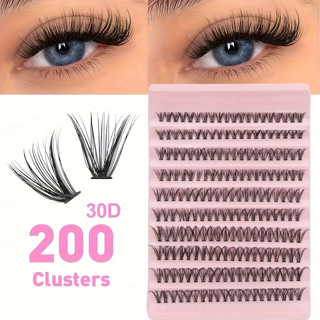 Segmental False Eyelash Set | 200pcs 30D/40D/60D/80D Natural Volume Lash Clusters | DIY at Home, Perfect for Daily and Special Occasions False Eyelashes (80D)With glue+tweezers+brush